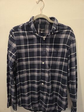 Club Monaco Navy and White Plaid Button-Up Shirt